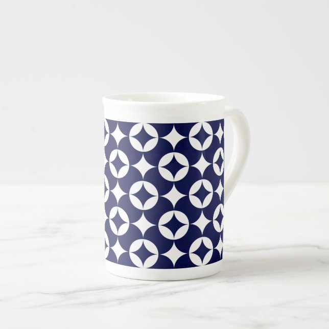 Taza De Porcelana Círculos de interbloqueo azul retro Shippo Geométr (Derecha)