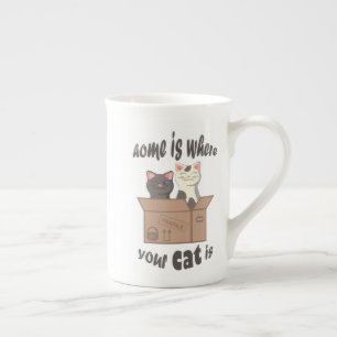 Taza De Porcelana Cita divertida Home es donde está tu gato