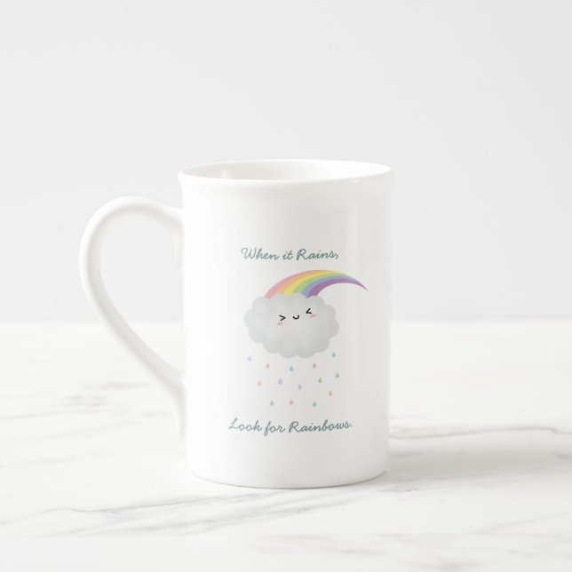 Taza De Porcelana Cita Inspiradora sobre la lluvia arcoiris suave (Izquierda)
