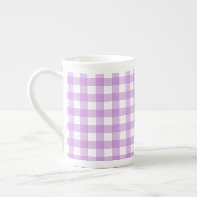 Taza De Porcelana Clásico Gingham Check Plaid Pattern Lilac (Izquierda)