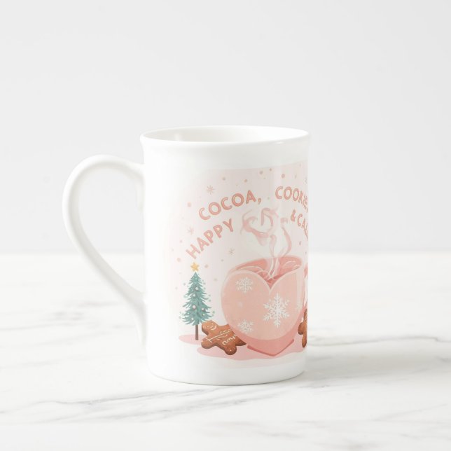 Taza De Porcelana Cocoa, Cookies & Calm – Pastel Christmas CoT-Shirt (Izquierda)