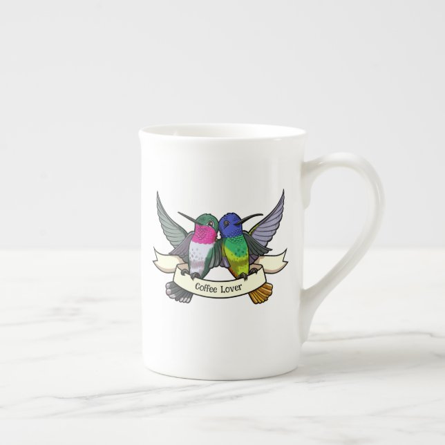 Taza De Porcelana Coffee Lover Cute Hummingbirds Sujetando Cinta (Derecha)