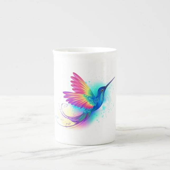Taza De Porcelana Colibrí arcoiris exótica (Frente)