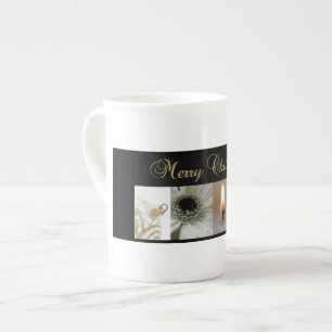 Taza De Porcelana Collage de navidades en negro, blanco y oro