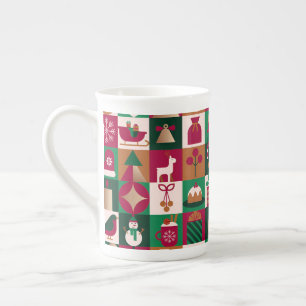 Taza De Porcelana Collage Navideño Festivo de Regalos, Árboles, Ador