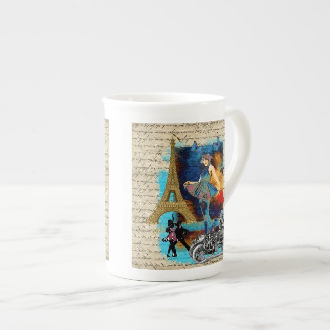 Taza De Porcelana Collage romántico de París (Derecha)