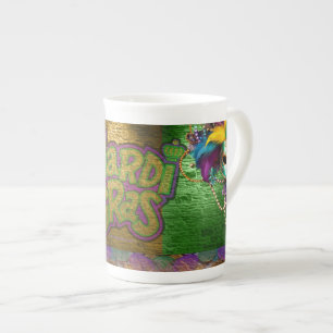 Taza De Porcelana Collares de perlas de SlipperyJoe's Mardi Gras dob