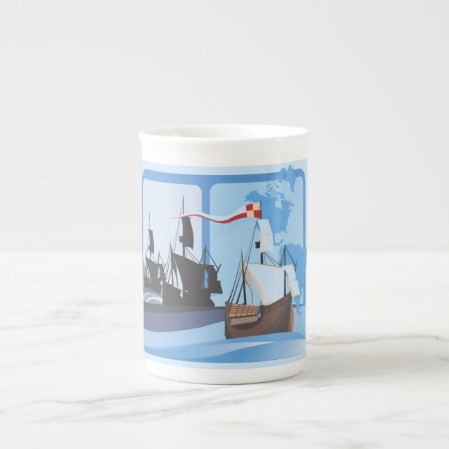 Taza De Porcelana Colón navegando por el océano azul - (Frente)