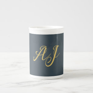 Taza De Porcelana Color Oro Carbón Monograma Inicial Profesional