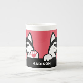 Taza De Porcelana Color y nombre personalizados de Cute Siberian Hus