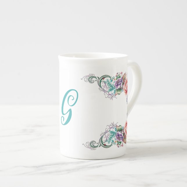 Taza De Porcelana Colorido floral monogramado (Derecha)