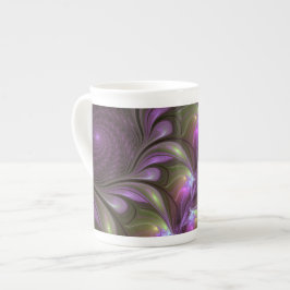 Taza De Porcelana Colorido Resumen Violeta Púrpura Khaki Arte Fracta