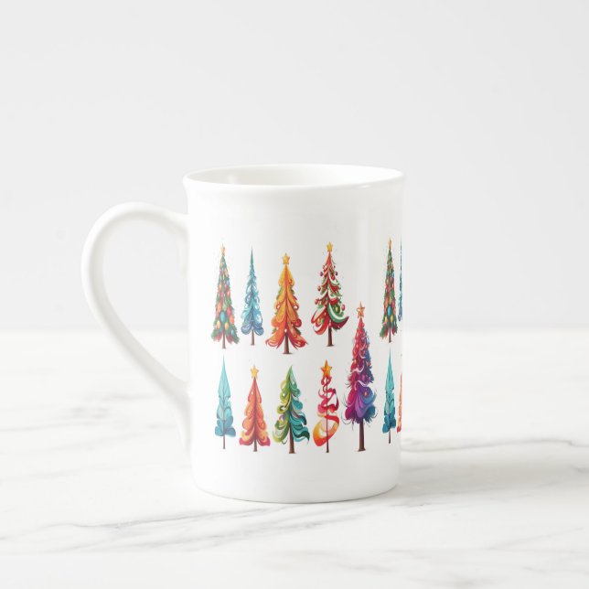 Taza De Porcelana Coloridos árboles de Navidad (Izquierda)