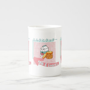 Taza De Porcelana comida kawaii - leche tierna y galleta, rosa, turq