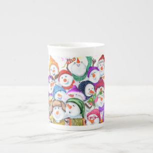 Taza de porcelana con muñecos de nieve de Navidad