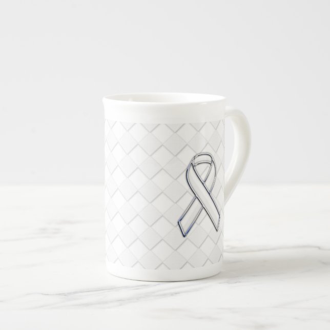 Taza De Porcelana Conciencia de la cinta blanca sobre la impresión d (Derecha)