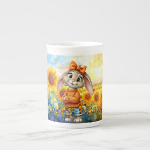 Taza De Porcelana Conejo jersey naranja girasoles Feliz Pascua