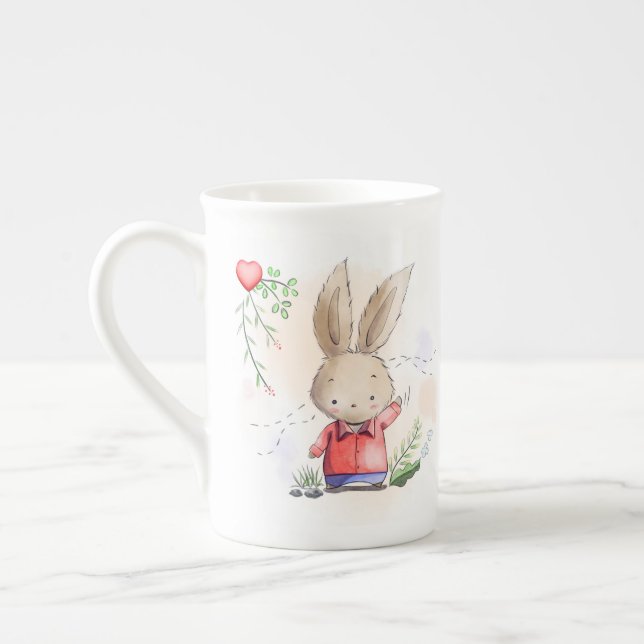 Taza De Porcelana Conejo y Corazón Cute (Izquierda)