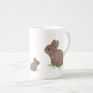 Taza De Porcelana Conejos Adorables en Trébol