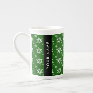 Taza De Porcelana Copos de nieve blancos, verdes, tu nombre, persona