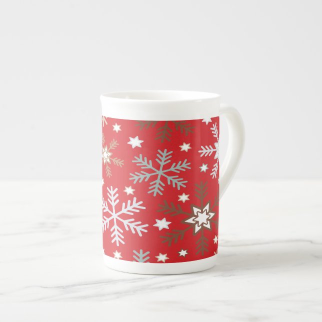 Taza De Porcelana Copos de nieve rojos (Derecha)