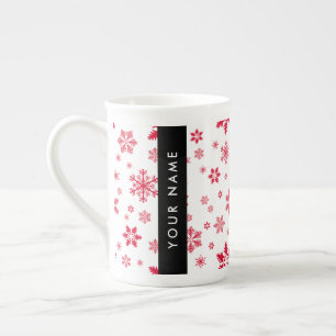 Taza De Porcelana Copos de nieve rojos, tu nombre, personaliza