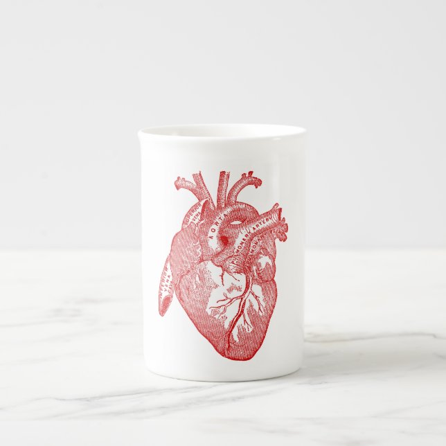 Taza De Porcelana Corazón Anatómico de la Antigüedad Roja (Frente)