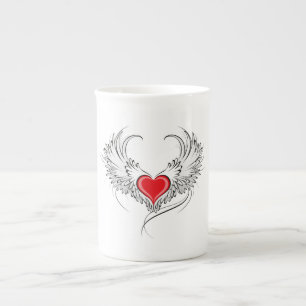 Taza De Porcelana Corazón de Ángel Rojo con alas