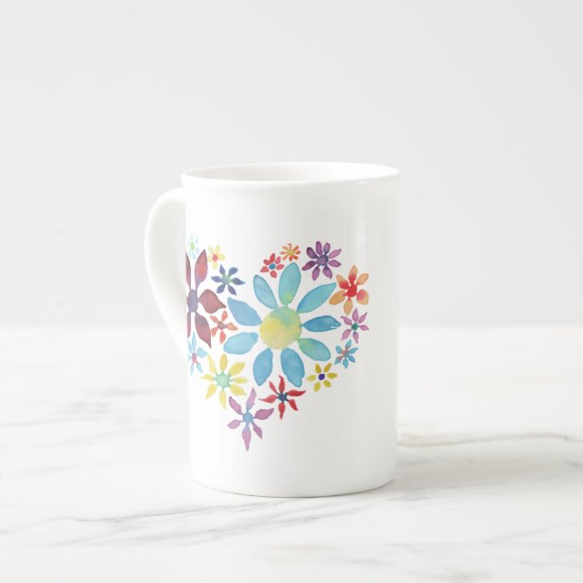 Taza De Porcelana Corazón de flores (Izquierda)