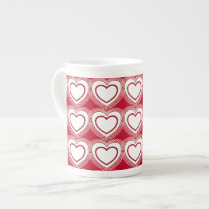 Taza De Porcelana Corazones abstractos modernos - rojo y blanco