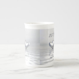 Taza De Porcelana Corazones de aniversario de plata