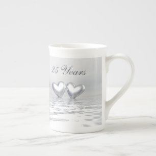 Taza De Porcelana Corazones de aniversario de plata