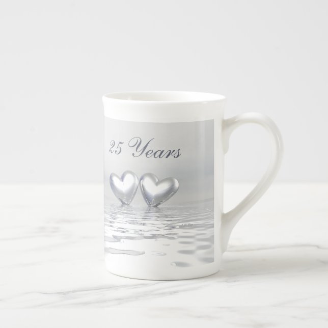 Taza De Porcelana Corazones de aniversario de plata (Derecha)