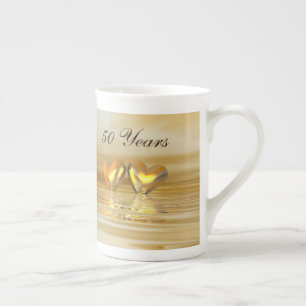 Taza De Porcelana Corazones de Aniversario Dorado