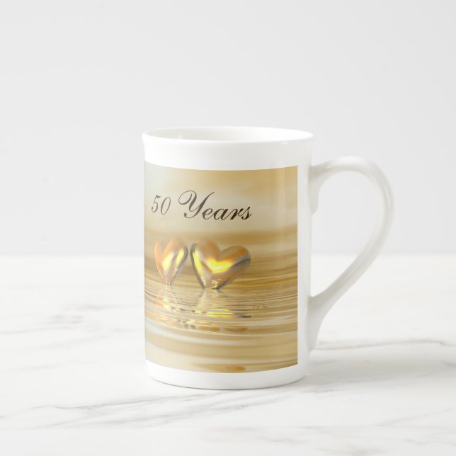 Taza De Porcelana Corazones de Aniversario Dorado (Derecha)