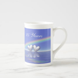Taza De Porcelana Corazones plateados de 25 años