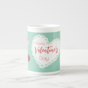 Taza De Porcelana Corazones y fresas Feliz Día de San Valentín