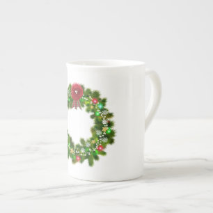 Taza De Porcelana Corona festiva de Navidad decorada