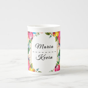Taza De Porcelana Corona floral de boda colorida