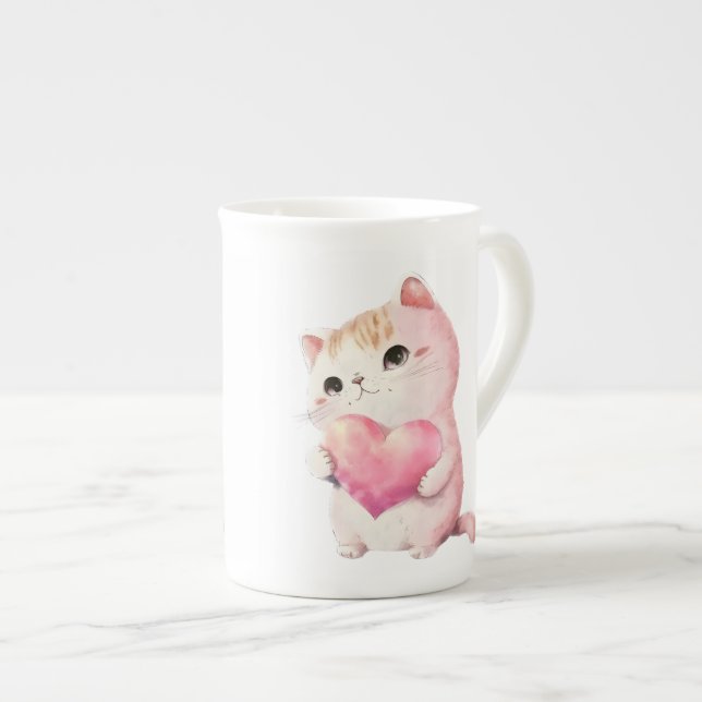 Taza De Porcelana Corta San Valentín gatito, gatos amados (Derecha)