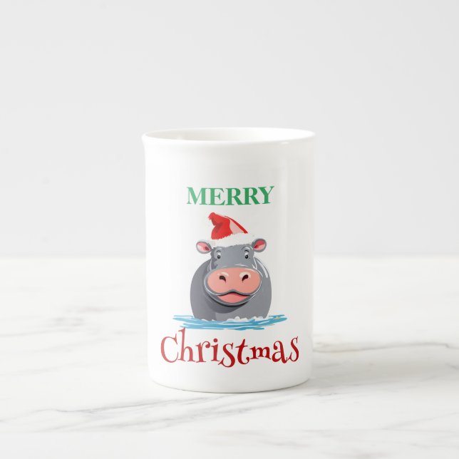 Taza De Porcelana Cosas divertidas de Safari Vestido HIPPO Santa Nav (Frente)