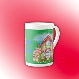 Taza De Porcelana Cottagecore Acogedor y lindo colorido sobre verde 