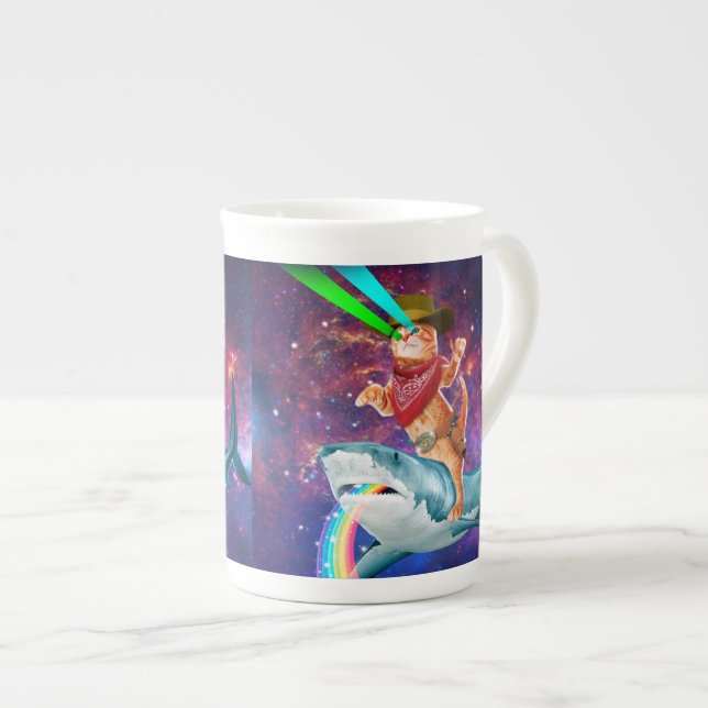 Taza De Porcelana Cowboy un tiburón lanzando un arcoiris (Derecha)