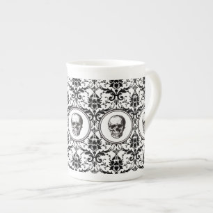 Taza De Porcelana Cráneo blanco y negro gótico elegante