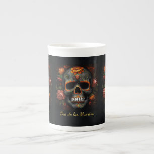 Taza De Porcelana Cráneo de azúcar floral Día de los Muertos Calaver
