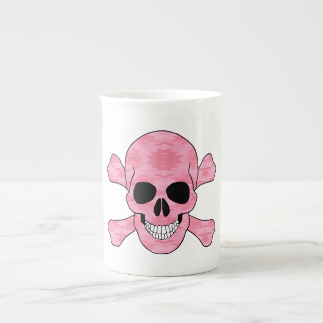 Taza De Porcelana Cráneo De Camuflaje Rosa Y Mugre De Los Huesos (Frente)