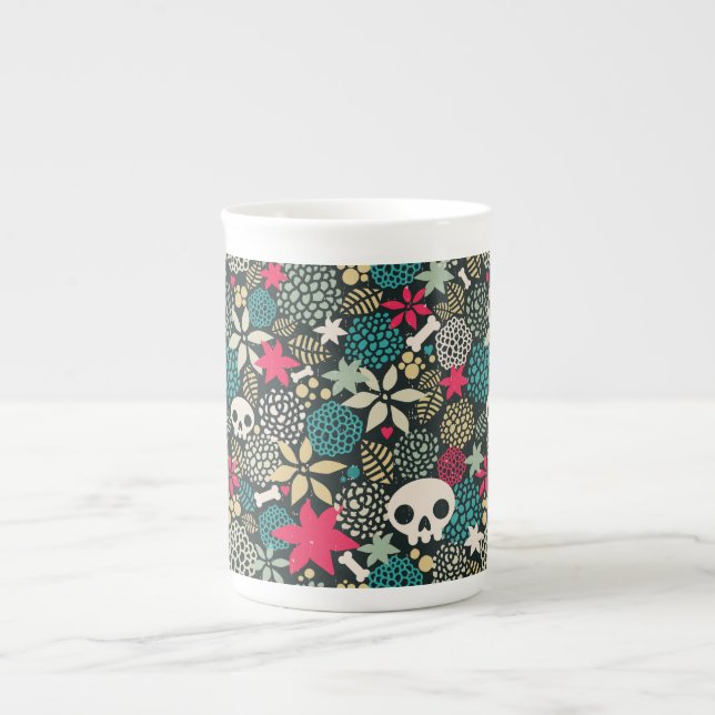 Taza De Porcelana Cráneo de flores (Frente)