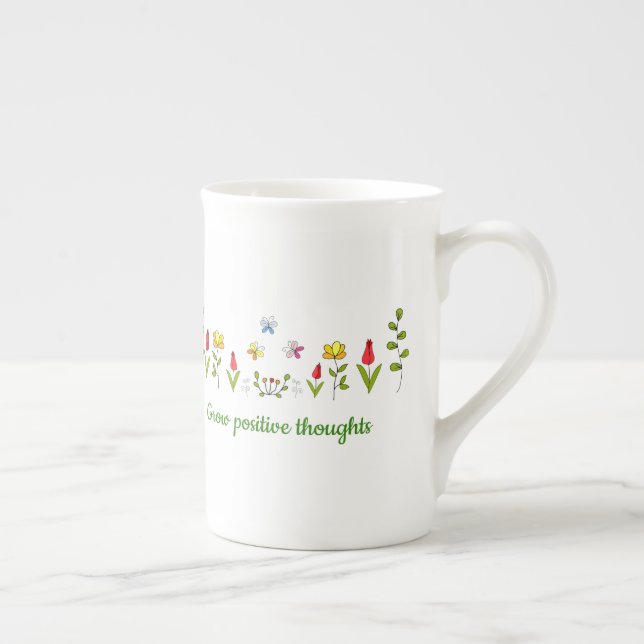 Taza De Porcelana Crecer pensamientos positivos flores (Derecha)