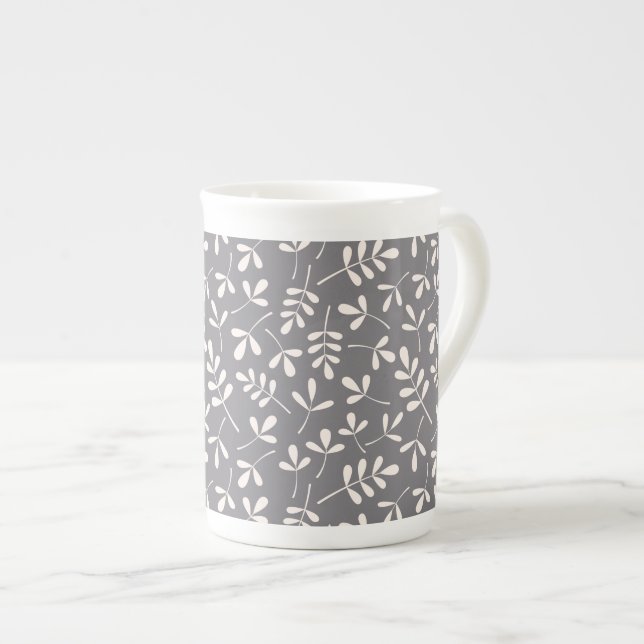 Taza De Porcelana Crema del patrón de hojas surtidas en gris (Derecha)