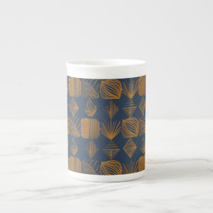 Taza De Porcelana Crudo trapo tribal caribeño: Azul marino, oro